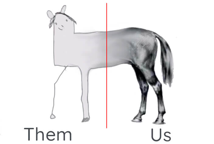 Quality media vs low quality, horse drawing